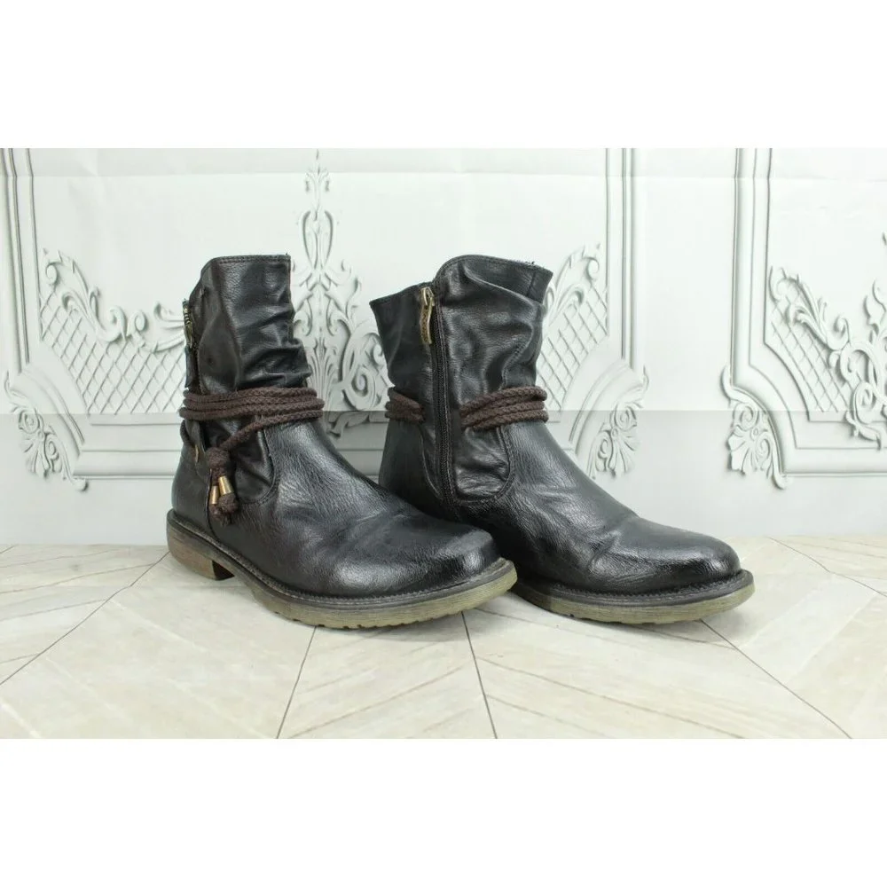 Relife Black Leather Side Zip Pull-on Casual Ankle Booties Size 7 - Picture 3 of 10